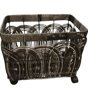 At Home Woven Rattan Rolling Decorative Basket